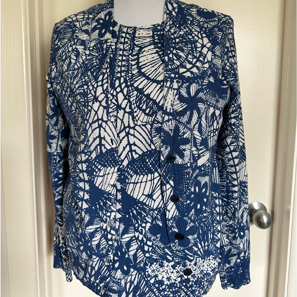 Tory Burch sweater set navy white hot pink cardigan and matching tee VG s/p - Picture 2 of 8